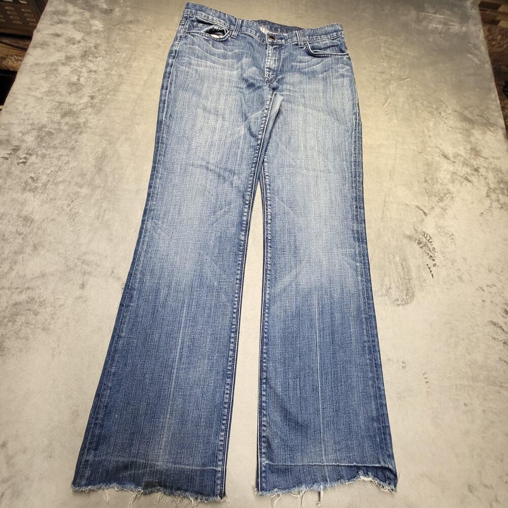 7 For All Mankind Jeans Womens 32 Blue Boot Cut Relaxed Light Wash Distressed